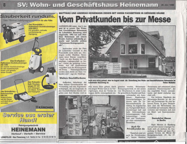 Heinemann Neubau Zeitungsartikel 1996